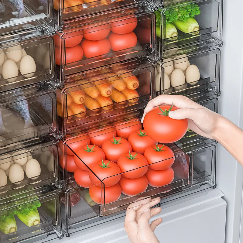 Amazon-hot-sale Transparent Plastic Vegetable Refrigerator Fruit Cold Refrigerator Storage Food Box Organizer