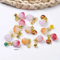JS1649 Dainty Matte Gold Plated Lucky Fortune Medal Charms with Gemstone Stone Peach Ball Double Bracelet Charms