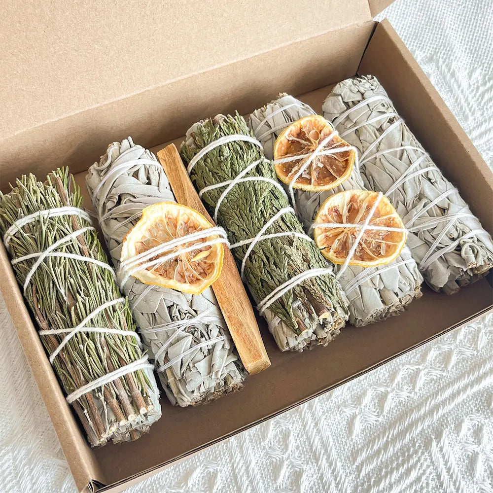 Organic Eco-friendly 4 Inch White Sage Palo Santo Leaf Smudge Kit Aromatic Witchcraft Ritual Stick Lemon Slices Stress