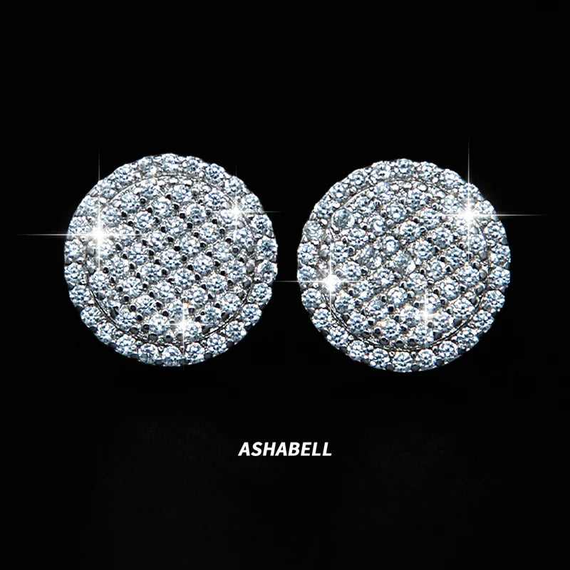 Ready to Ship Hip Hop Style VVS D Color Full Moissanite S925 Silver Rhodium Plated Stud Earrings for Men