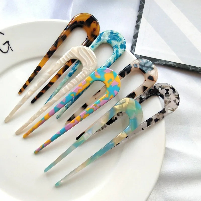 Hot Selling Women's Fashion Hair Wax Stick Acetate & Metal Rivets Colorful Disk Bun Head Hair Slick Clip