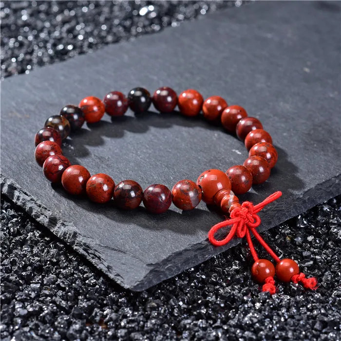 Fashion Handmade Chinese Knotted Design Energy Gemstone Natural Stone Red Jasper Guru Pagoda Bracelet Rosary