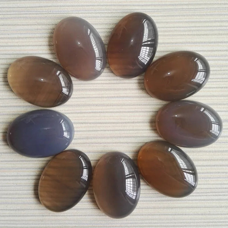 Hongzhuo Semi Precious Loose Gemstone 15*20mm Oval Grey Agate Cabochon for Jewelry Pendant Necklace Making Crafts