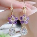 2023 New S925 Silver Needle Purple Crystal Floral Earring Bling Cubic Zirconia Flower Earrings