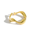 Melynn Minimalist Wave Design Plain Gold Ring 925 Sterling Silver Open Rings Gold Plated Women Adjustable Pure Silver Ring