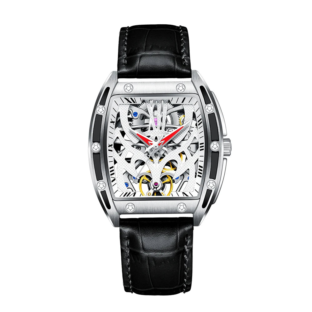 GUANQIN New Skeleton Tourbillon Sapphire Men's Automatic Watches Leather Waterproof Relogio Stainless Steel Mechanical Watch