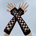 European and American Retro Fingerless Gloves Medium Length Hollowed-up Cross Mesh Elasticpunk Gloves