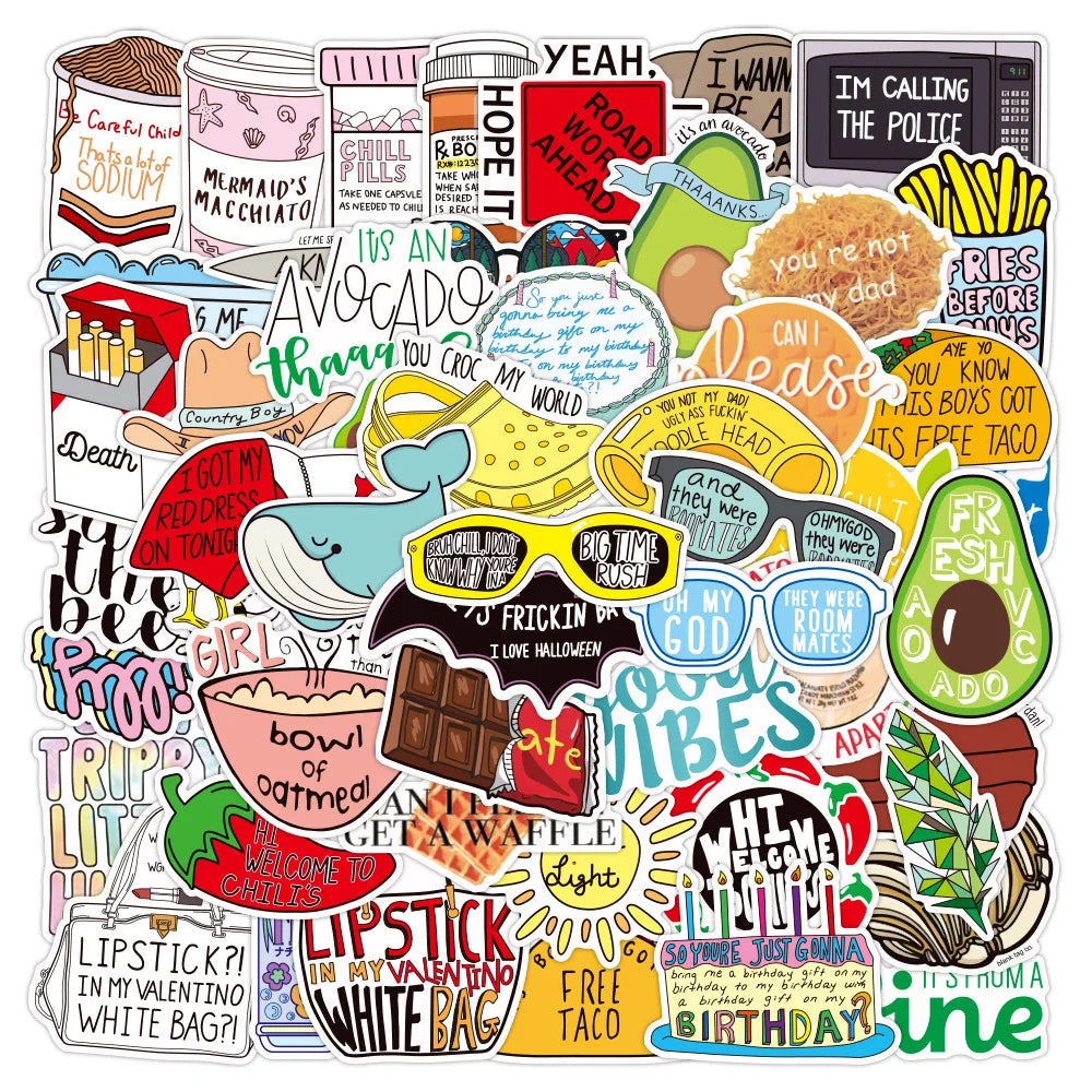 50pcs DIY Waterproof Skateboard Guitar Decorative Stickers Graffiti Suitcase Design Gift for Kids
