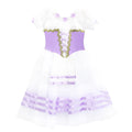 R0045 Purple Kids Girls Flounce Sleeve Ruffle  Dress Girls Ballet Dress up