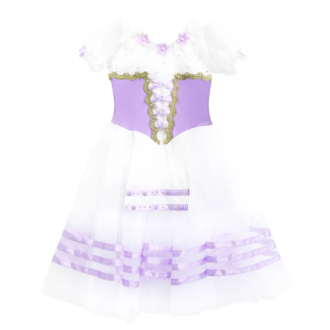 R0045 Purple Kids Girls Flounce Sleeve Ruffle  Dress Girls Ballet Dress up