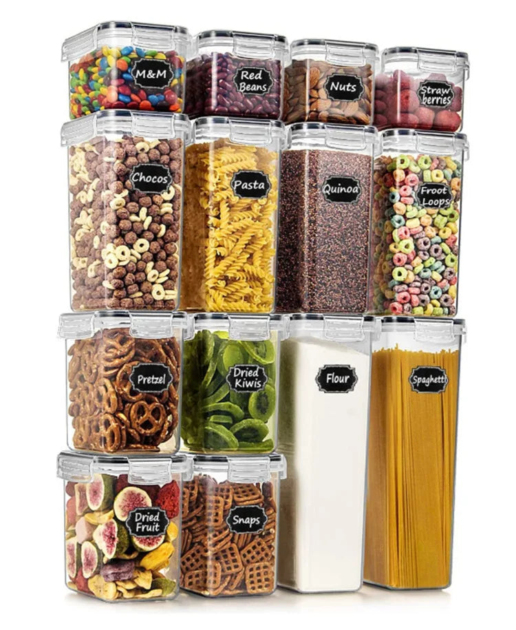 Classic Square Kitchen Storage Containers Set Airtight Airtight Pantry Cereal Food Glass Lid Plastic PP Square Cover Conditnents
