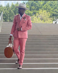 Street Wear Double Breasted Pink Men Suits Custom Made Wedding Tuxedo Formal Business Groom Prom Blazer 2 Pcs Men Jacket Suit