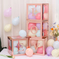 Rigid Foldable Gold Balloon Paper Box Clear Window Favor 4 in 1/ 3 in One Birthday Party clear Balloon Box With Letter Sticker