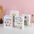 Happy Birthday Gift Candy Kraft Paper Bags With Handle for Baby Shower Cartoon Balloon Cake Printed Pattern Handbag