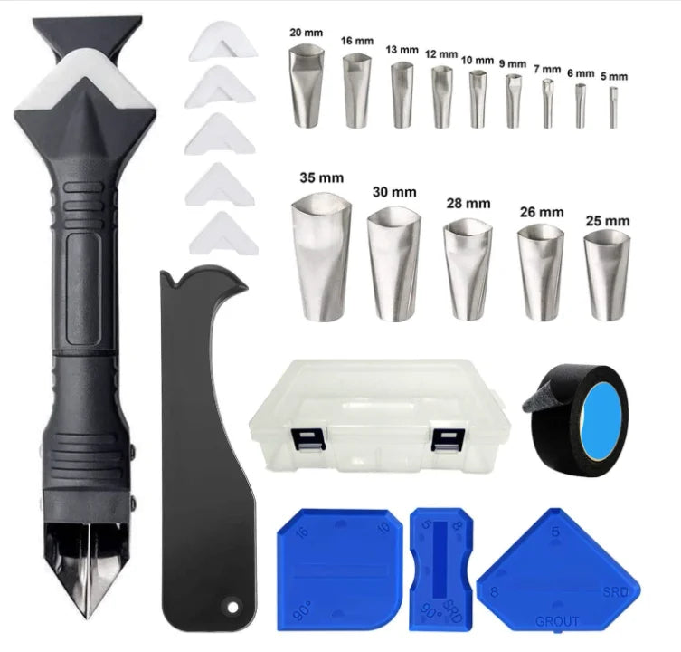6 in 1 Silicone Caulking Tools Caulking Tool Set Stainless Steel Sealant Caulk Nozzle Kit Applicator Finisher Kit