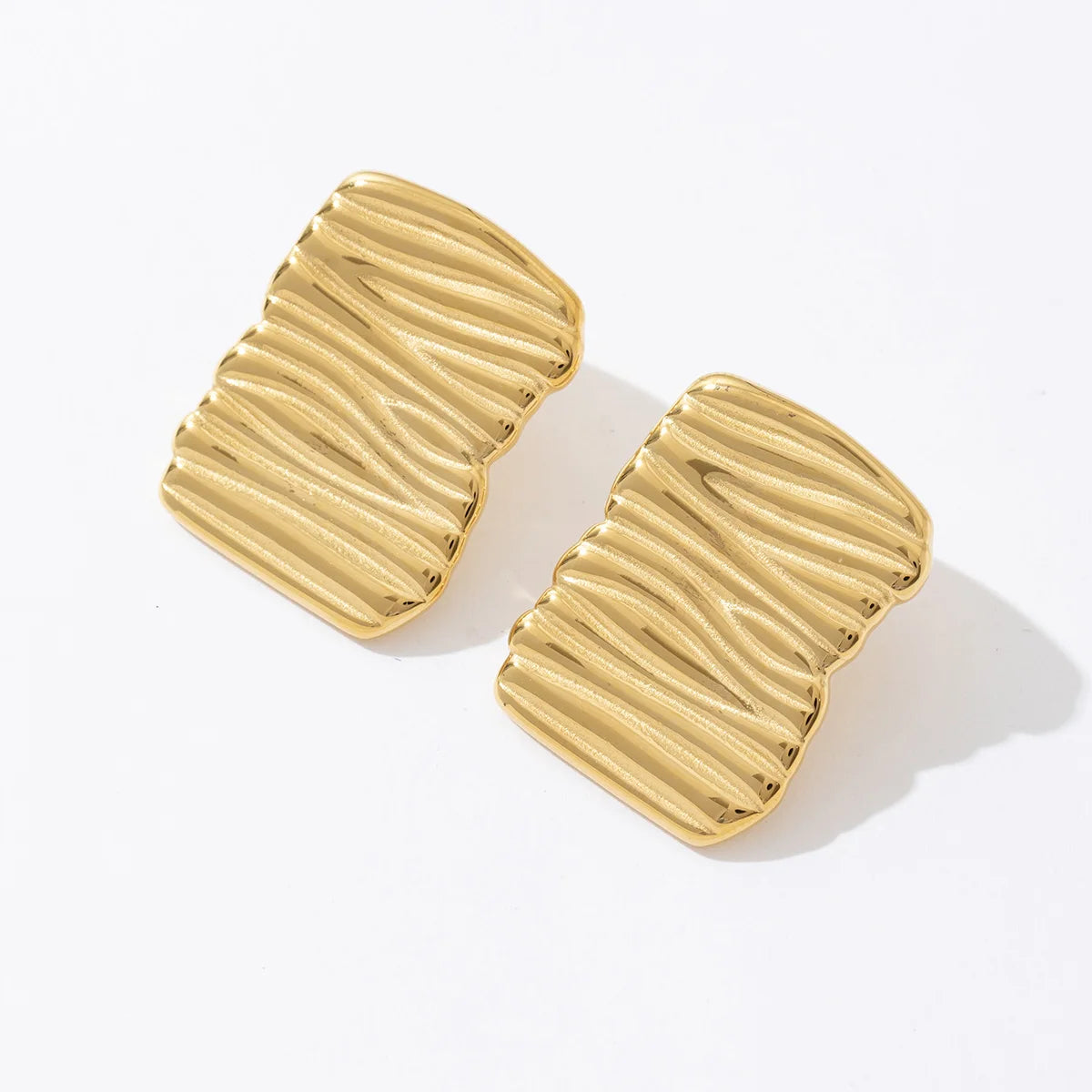 Daily Fashion Popular Golden Charm Jewelry Water Resistant Stainless Steel Metal Rectangle Stud Earrings for Women