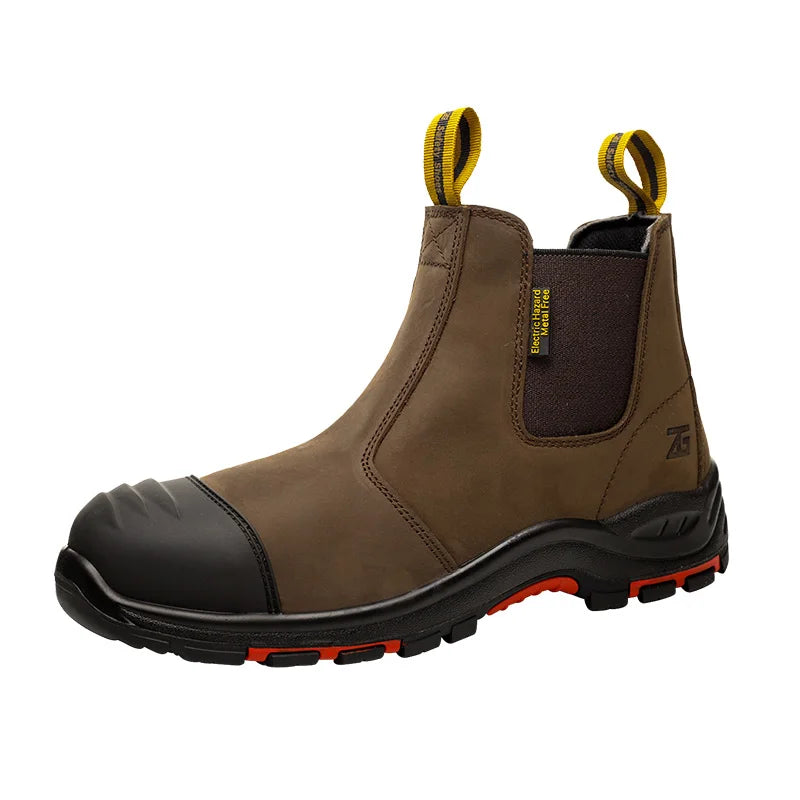 ZG L603 Top Quality Black  Genuine Leather Safety Shoes High Cut  for Men
