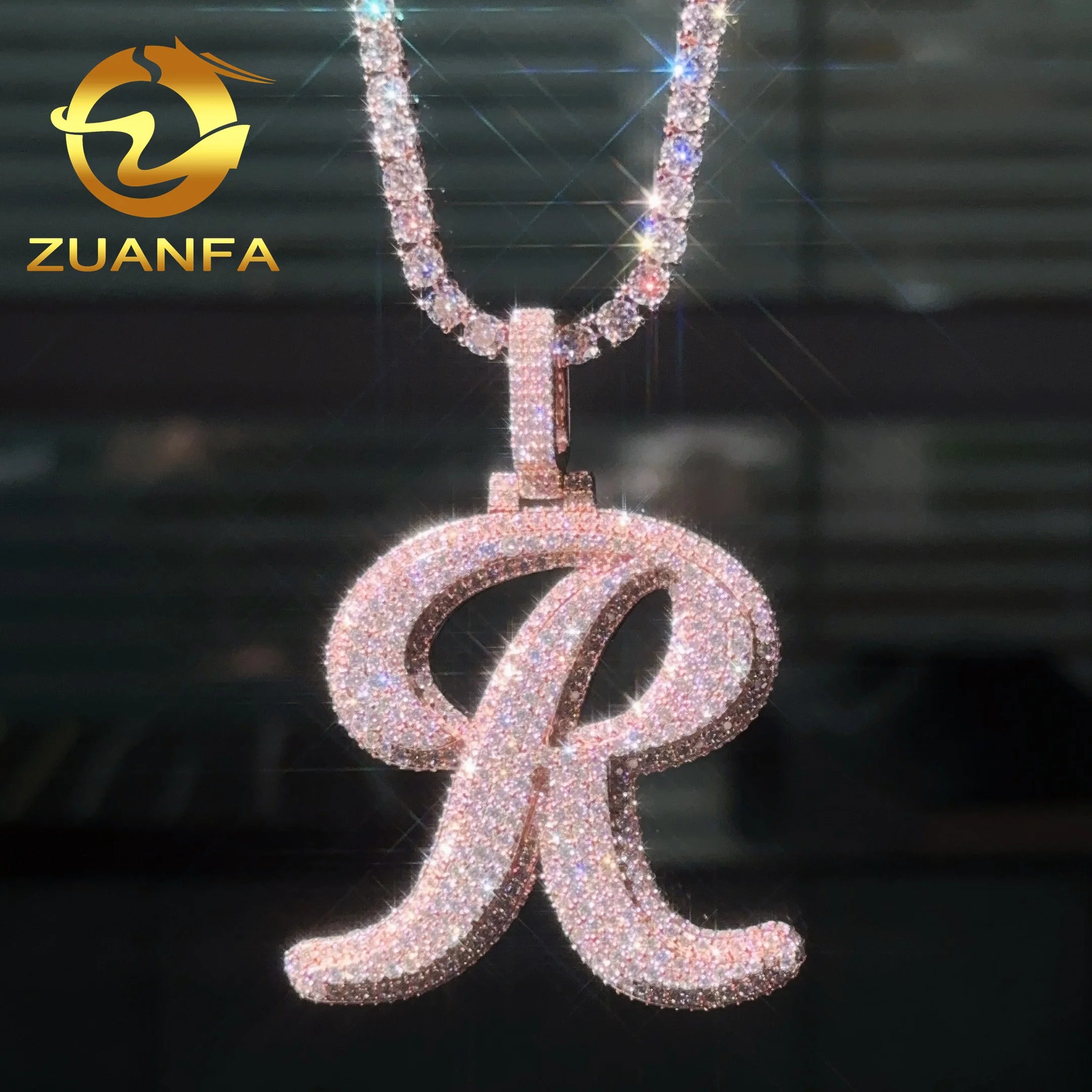 Ready to Ship 2inch Single Initial Letter "R" 925 Sterling Silver Hip Hop Pendant Rose Gold Plated Moissanite Charm Pendant