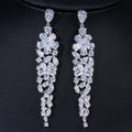 Sparkling White Cubic Zirconia Stones Paved Silver Color Bridal Wedding Long Earring for Women Party Jewelry Accessories