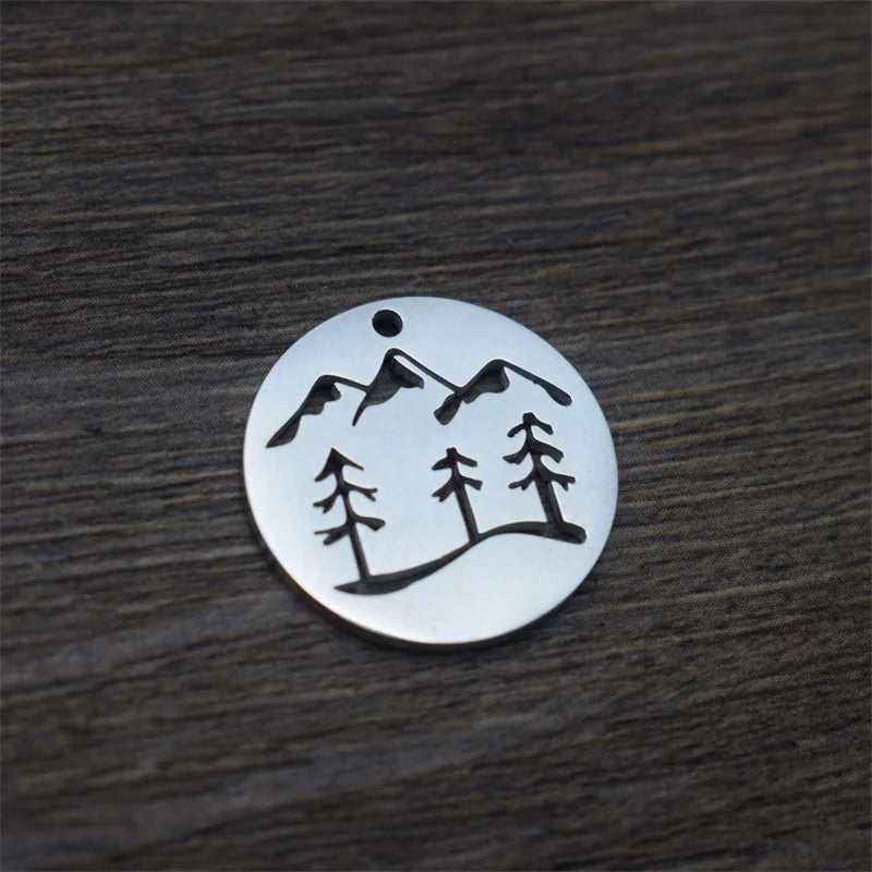Camping Hollow Pine Tree Under the Mountain Charm & Pendants Stainless Steel Jewelry