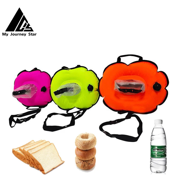 My Journey Star Safety Orange Pink Yellow Waterproof Nylon Inflatable Donut Mini Buoy Dry Bag 10L Easy Visibility Swimming Gear