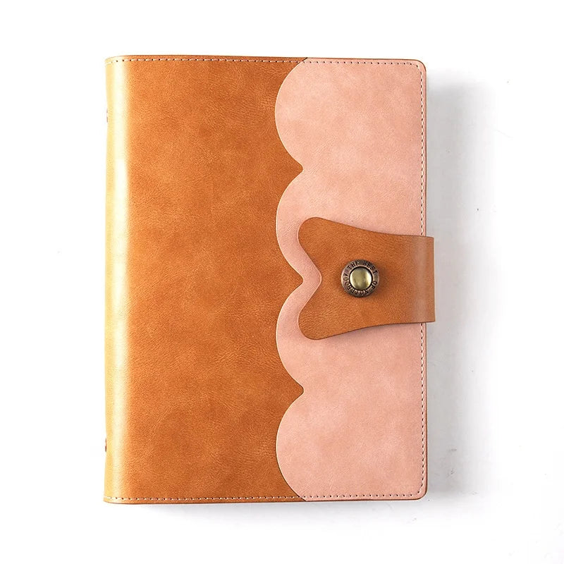 Wholesale A5 Size Simple Office Business Journal PU Leather Hardcover Notebook with Metal Button Closure and Loose-Leaf Binding