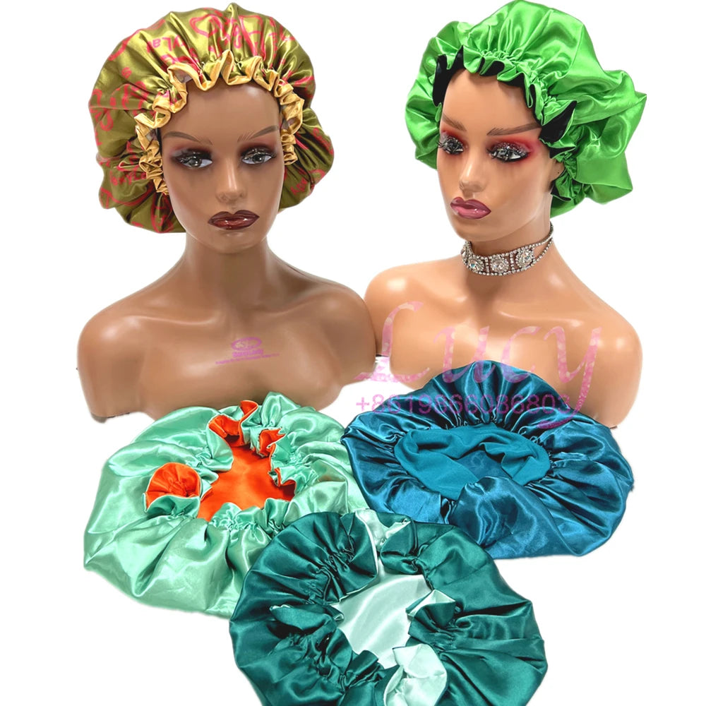 Sample Custom Reversible Silk Bonnet Satin Bonnets and Satin Hair Wraps with logo