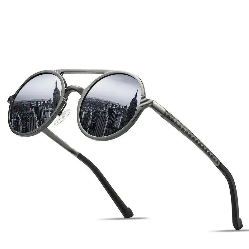 Vintage Round Metal Fashion Sunglasses Men Aluminum Magnesium Frame Glasses Polarized Double Bridge High Quality Sunglasses