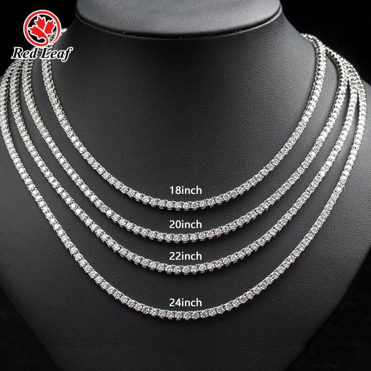 Redleaf Jewelry 2mm 3mm 4mm 5mm 6.5mm VVS Mossanite Tennis Bracelet Necklace 925 Silver  Moissanite Tennis Chain