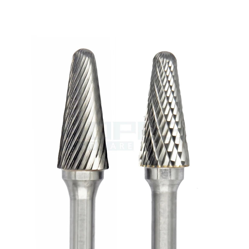 Type L Ball Nose Cone Rotary File Tungsten Carbide Burr with Single Double Cut Tooth 2.35 3 6mm Shank Grinding Machining Tools