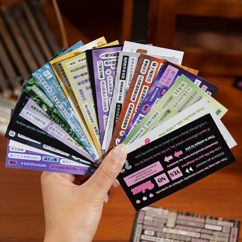 30pcs/pack Text Sticker Book Words Into Poetry Series Chinese and English Material Handbook Mobile Phone Back Card DIY Collage