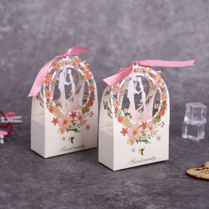 Gift Box Wedding Sweet Candy Package Bride & Groom Flower Boxes Thank You Box for Guest Wedding Favors Party Supplies