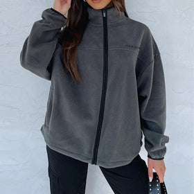 Custom OEM Factory Embroidery Fleece Warm Sweatshirt Winter Workout Full Zip up Fleece Sports Hoodie Jackets for Women