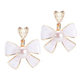 Wholesale 18K Gold-Plated Love Bow Earrings Natural Freshwater Pearl for Women Jewelry