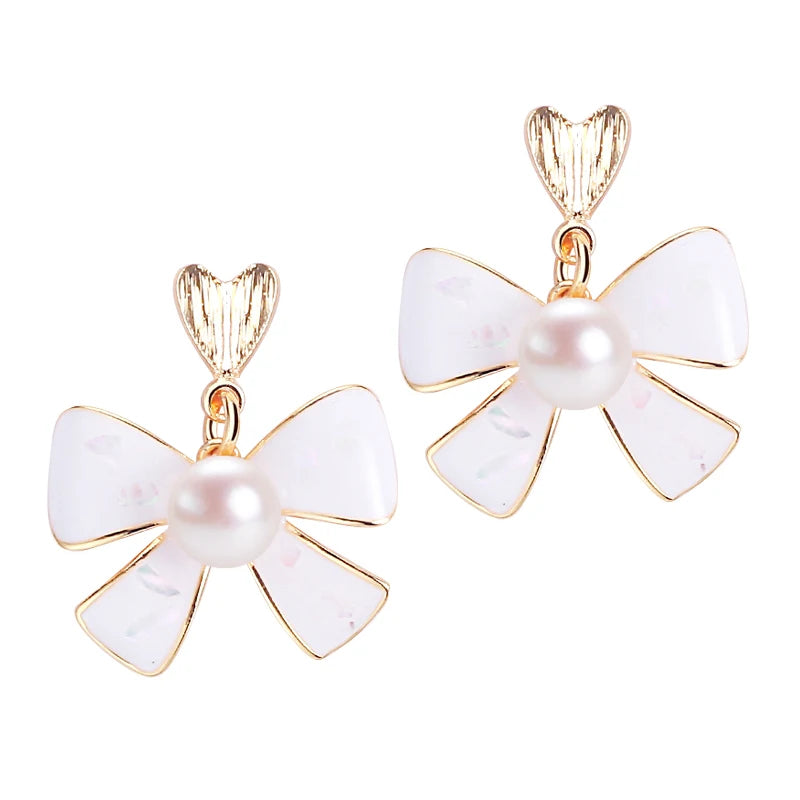 Wholesale 18K Gold-Plated Love Bow Earrings Natural Freshwater Pearl for Women Jewelry