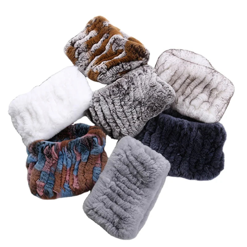 Winter Elastic Neck Ring Ear Warmer Rex Rabbit Fur Headband