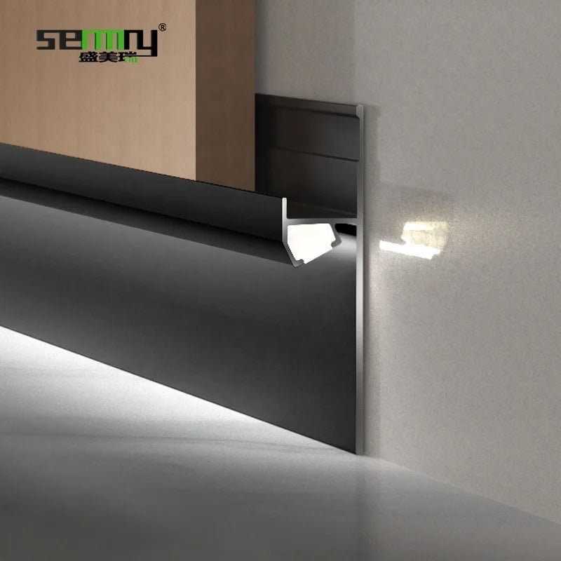 MOQ1000pcs  Aluminum Profile Led Strip Light Ceramic Flooring Plinth Skirting with Led Light Floor Trim Decoration Wall Trim