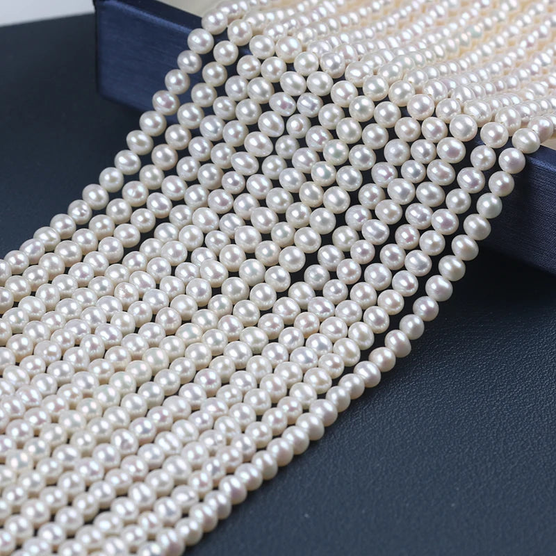 3.5-4mm Wholesale Natural White Freshwater Round Potato Pearls Irregular Strand