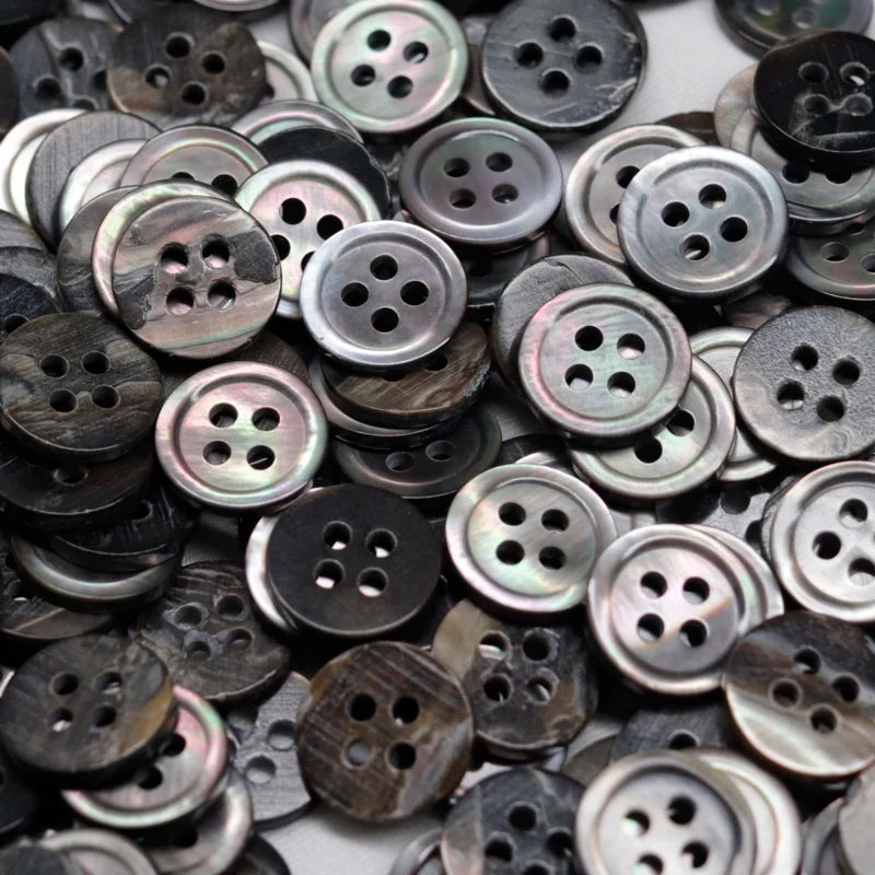 In Stock Black Round 4-Hole Mother-of-Pearl Buttons for Shirts and Suits Custom Logo Buttons  Real Shell Clothing Sewing Buttons