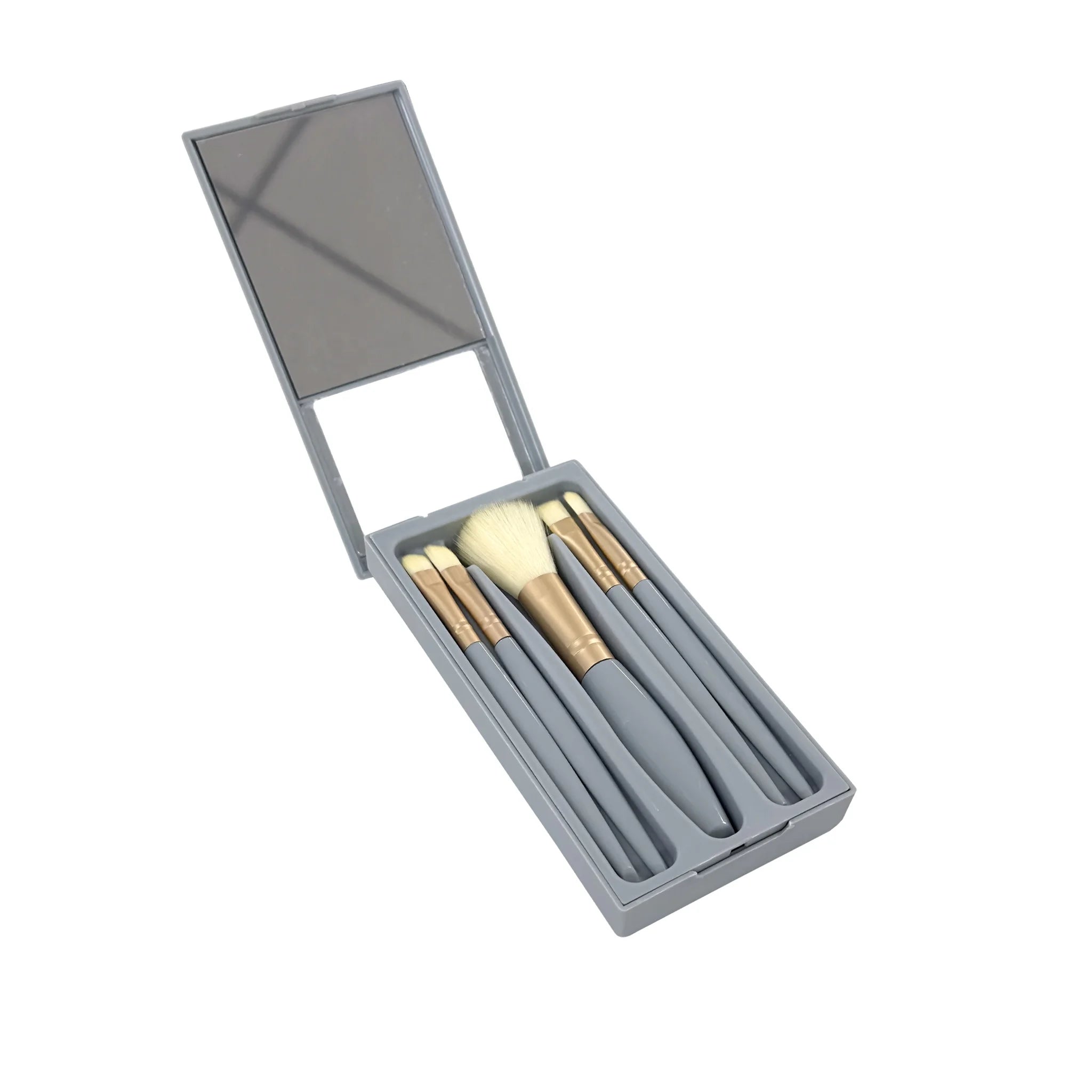 Portable Travel Makeup Brush Set with 5pcs Mini Size Compact Mirror Professional Private Label Face Use Brushes