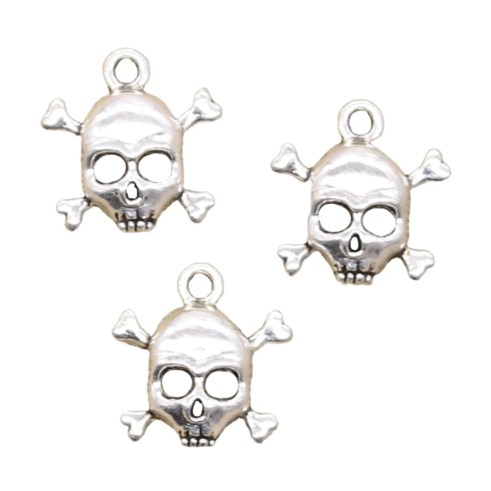 Charms Skeleton Head Skull 18x17mm Tibetan Silver Color Pendants Antique Jewelry Making DIY Handmade Craft