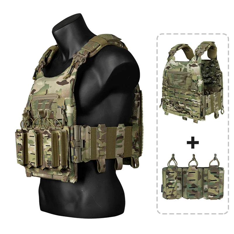 IDOGEAR Combat Training Camo Quick Release Tactical Vest Molle Modular Vest Paintball Plate Carrier with Mag Pouch