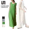 Custom Your Brand Logo Wholesale Spring Summer Fashion Women Casual Linen Cotton Loose Long Dress