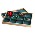 Bamboo Wood Green Suede Jewelry Tray for Earrings Rings Necklace Bracelet Bangle With Cover
