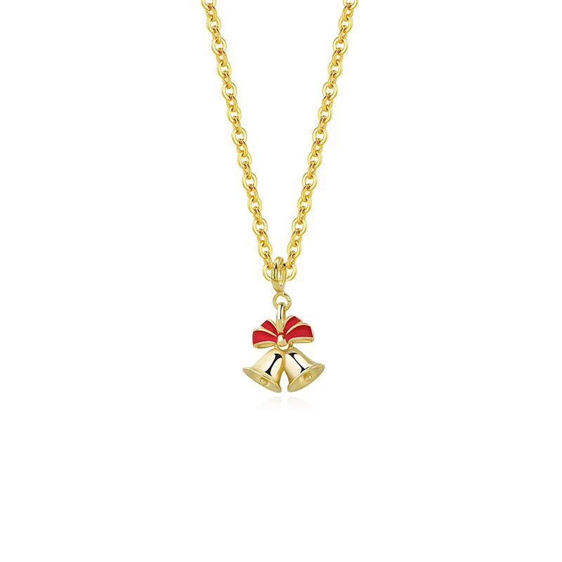 Hot Sale 925 Sterling Silver Christmas Enamel Pendant Bell 18k Gold Plated Female Necklace