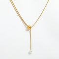 Fenny 18K Gold Plated Wholesale Elegant Fresh Water Pearl Bead Pendant Sweater Chain Adjustable Stainless Steel Necklace