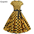 Polka Dot Print Summer Dress Vintage Women 50s 60s Swing Rockabilly Dress Floral Robe Femme