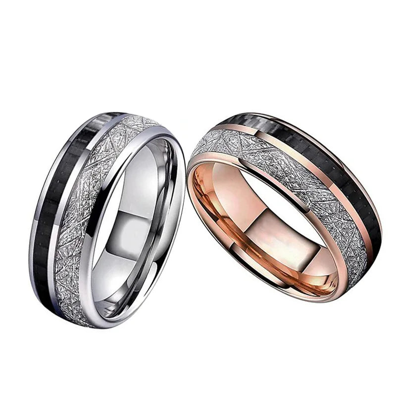 Fashion 8mm Men Ring Purple Stainless Steel Celtic Dragon Ring Zircon Inlay Black Carbon Fibre Ring for Men Wedding