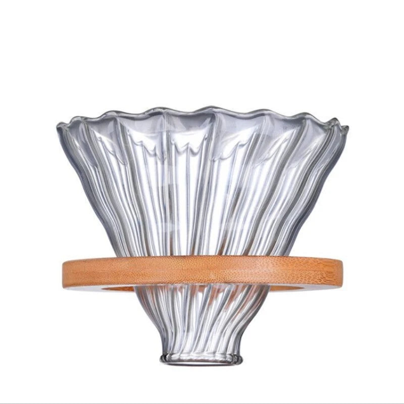 Ecocoffee Coffee Tools Transparent Filter Cup Glass Coffee Dripper Wood Tray Espresso Coffee Maker