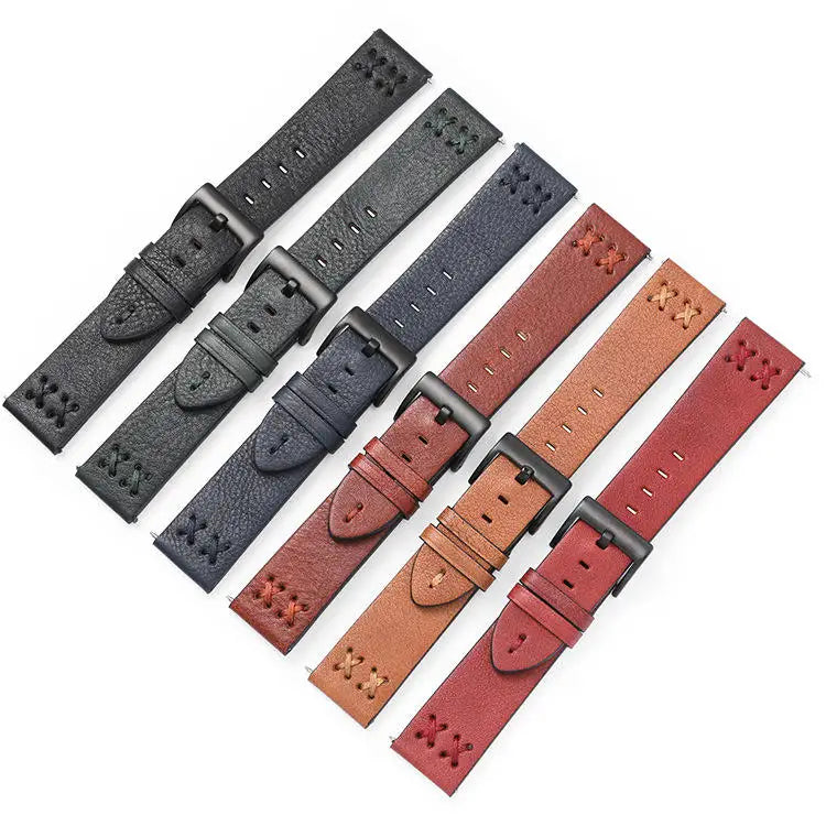 Factory Wholesale Calfskin Texture Leather Watch Bands Stainless Steel Pin Buckle Accessories Genuine Leather Watch Straps